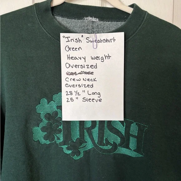 “Irish” Vintage 90s Dark Green Sweatshirt Crewneck Oversized Cotton/Poly Blend - Picture 5 of 5